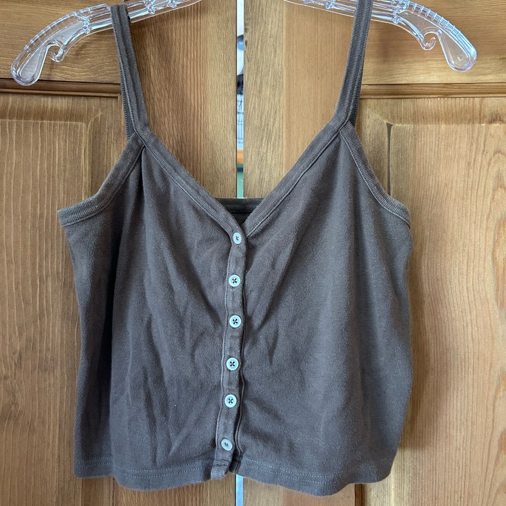 John Galt Brown Button-Front Cropped Tank Top